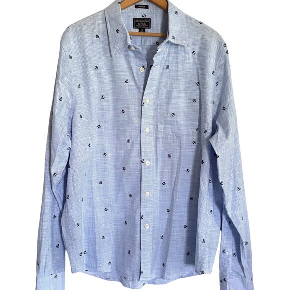 Abercrombie & Fitch Mens Anchor Button Down Shirt XXL Blue White Stripe Coastal - Picture 2 of 6